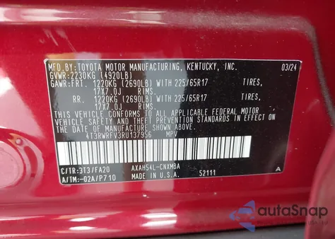 2024 Toyota Rav4 Hybrid Xle из США, поврежденный, VIN 4T3RWRFV3RU137956